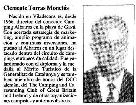 Notcia publicada en el diari 'La Vanguardia' informant que s'ha guardonat tursticament al director del Cmping Albatros (8 Abril 1987)